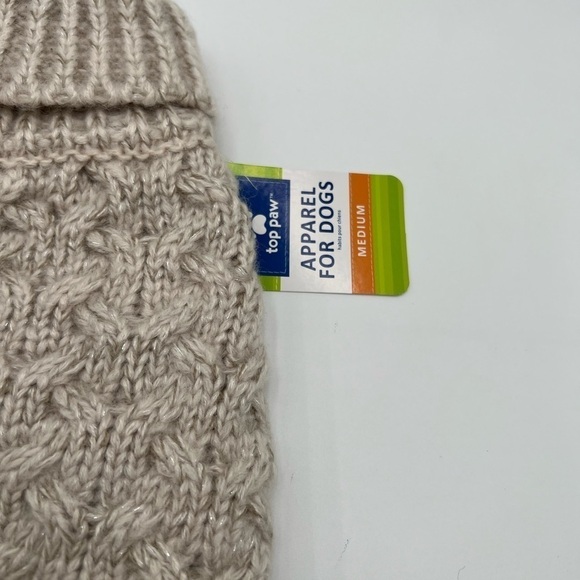 Top Paw Taupe/Silver Cable Knit Dog Sweater with Flowers Medium NWT - Picture 7 of 9